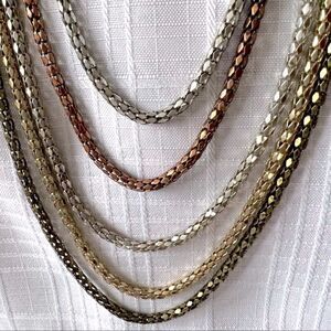 Tri Colored Lightweight Layered Necklace Gold Bronze Silver Tones